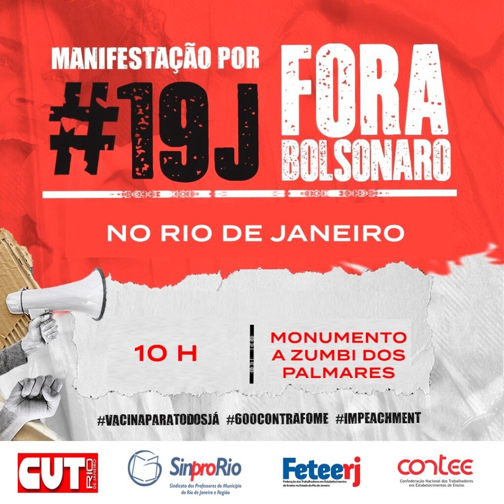 Sinpro-Rio participa de Ato “Fora, Bolsonaro!” de 19 de junho
